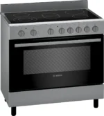 بوش -  موقد 5 شعلات كهربائي من الفولاذ المقاوم للصدأ، فرن بباب زجاجي كامل سريع التنظيف، سهل التركيب، عناصر تسخين قوية 3000 W من بوش، سعة 105.0 لتر - HKJ190859M